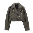 Veste en cuir femme coupe ample - Vert olive