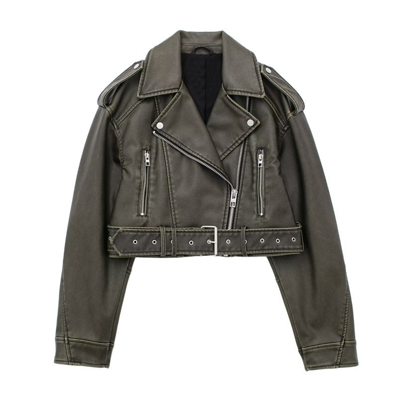 Veste en cuir femme coupe ample - vue portée
