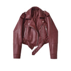 Veste en cuir femme coupe ample - rouge vin