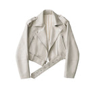 Veste en cuir femme coupe ample - Blanc cassé