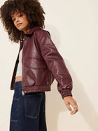 Veste en cuir élégante hiver femme - brun rougeâtre