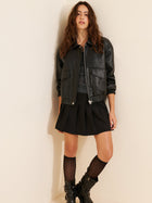 Veste en cuir élégante hiver femme - Noir