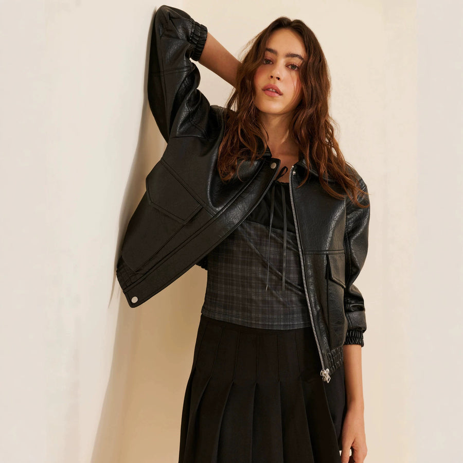 Veste en cuir femme - vue portée