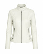 Veste en cuir zippé col montant femme - blanc