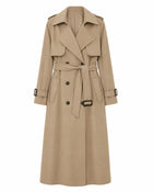Veste longue Trench-coat caramel femme - Kaki