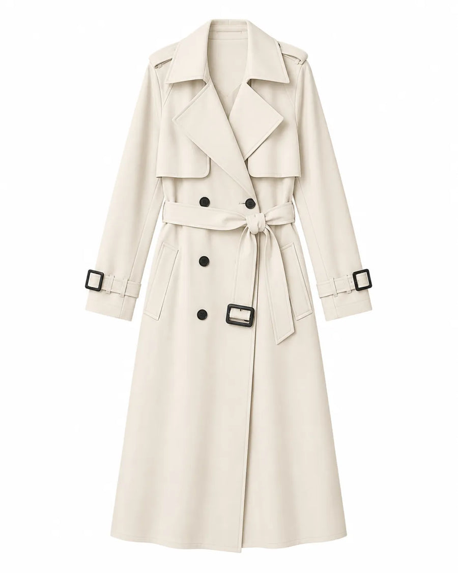 Veste longue trench-coat femme - vue d'ensemble posée