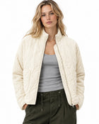 Veste Matelassée Femme - Col Montant Poches Plaquées - Beige