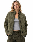 Veste Matelassée Femme - Col Montant Poches Plaquées - Vert armée