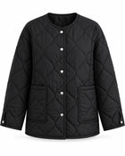 Veste Matelassée Femme - Col Rond Motif Losange - Noir