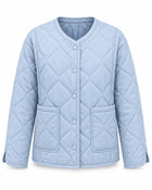 Veste Matelassée Femme - Col Rond Motif Losange - Bleu