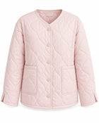 Veste Matelassée Femme - Col Rond Motif Losange - Rose