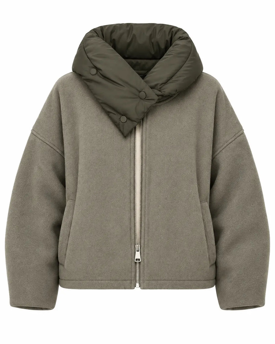 Veste Matelassée Oversize Femme - Capuche Zip Dissimulé Olive