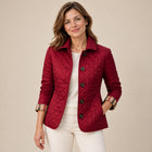 Veste Matelassée Femme - Col Rabattu Fermeture Boutons - Rouge foncé