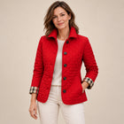 Veste Matelassée Femme - Col Rabattu Fermeture Boutons - Rouge