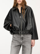 Veste en simili cuir coupe ample hiver femme - Noir