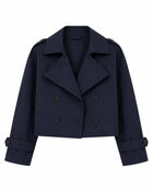 Veste trench-coat court col ouvert femme - bleu