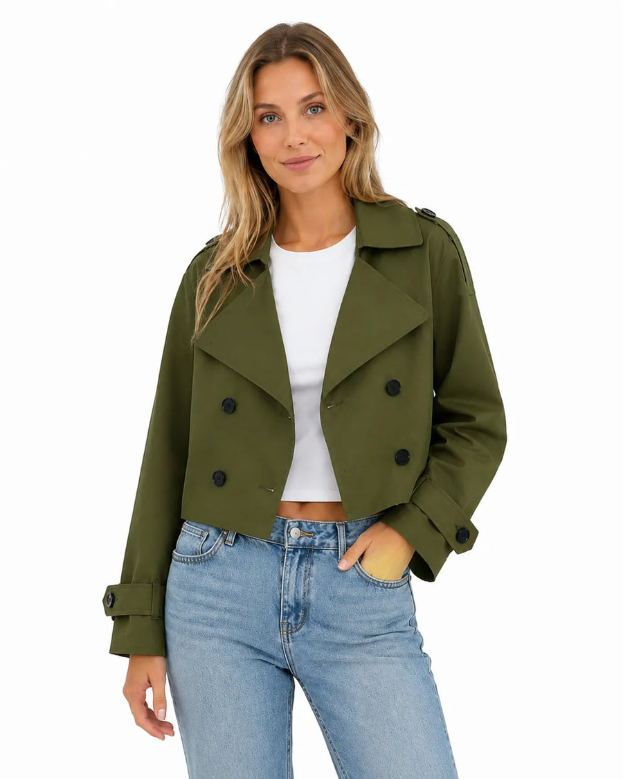 Veste trench-coat court femme - vue trois quart