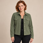 Veste Trucker Femme - Effet Daim Boutonnée Poches Poitrine - Vert Militaire